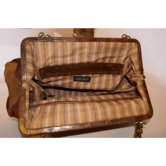 Nine West Multi-Color Textile Fabric Purse Handbag Wood Beaded Straps - Picture 12 of 13